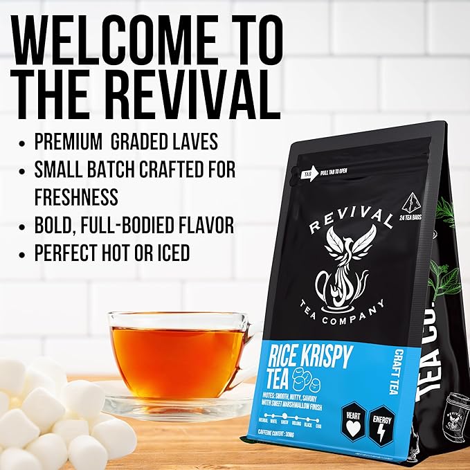 Revival Tea Company Rice Krispy Tea - Green Tea Blend with Toasted Rice and Marshmallow Flavor
