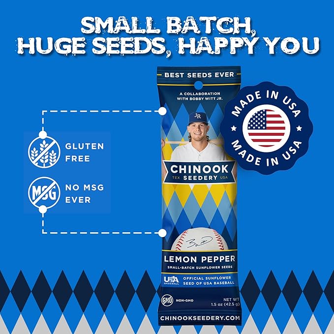 Chinook Seedery Roasted Sunflower Seeds to Eat - 1.5 oz (Pack of 36) Lemon Pepper - Jumbo Low