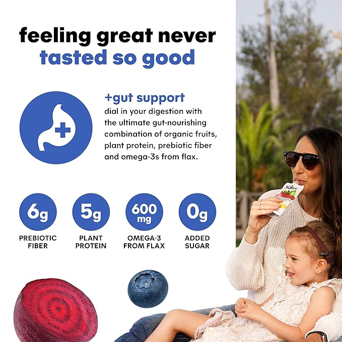 Noka Superfood Fruit Smoothie Pouches, Blueberry Beet, Healthy Snacks with Flax Seed, Plant Protein