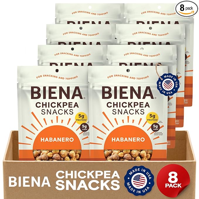 BIENA Chickpea Snacks - Crunchy Roasted Chickpeas - High Fiber Vegan Protein Snacks for Adults and