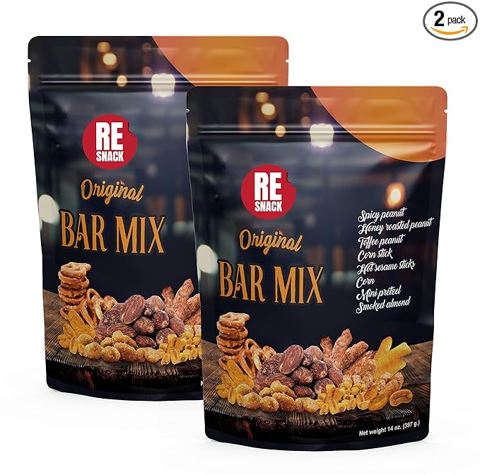 RESNACK Original Bar Mix ??2 Pack (14 oz each) ??Spicy Peanuts, Corn Sticks, Sesame Sticks, Mini