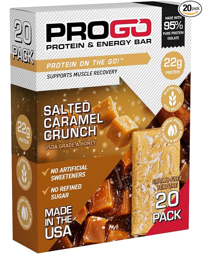 ProGo Protein Bars, Low Sugar, High Protein Snacks (22g) - 95% Pure Isolate for Faster Muscle