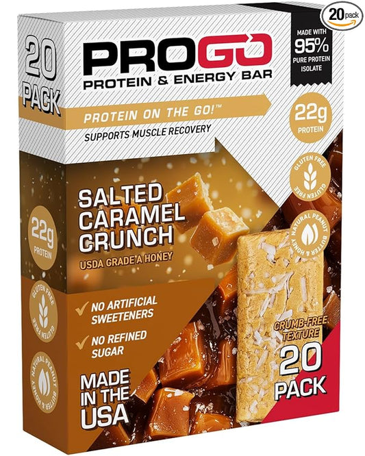 ProGo Protein Bars, Low Sugar, High Protein Snacks (22g) - 95% Pure Isolate for Faster Muscle