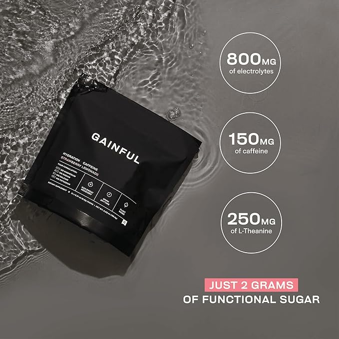 Gainful Hydration + Caffeine Powder Packets with Key Electrolytes Magnesium & Sodium + L Theanine