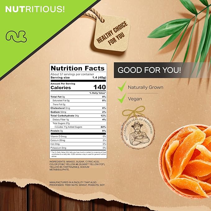 NUT CRAVINGS - Sun Dried Mango Slices, Lightly Sweetened (80oz, 5 LB) Bulk Dry Fruits Packed Fresh