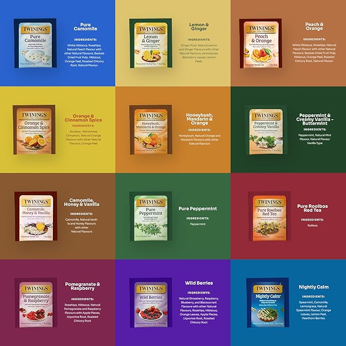 Twinings 48 Tea Bags Herbal Variety Pack, Bundle with 20 Flavored Honey Sticks – 12 Flavors