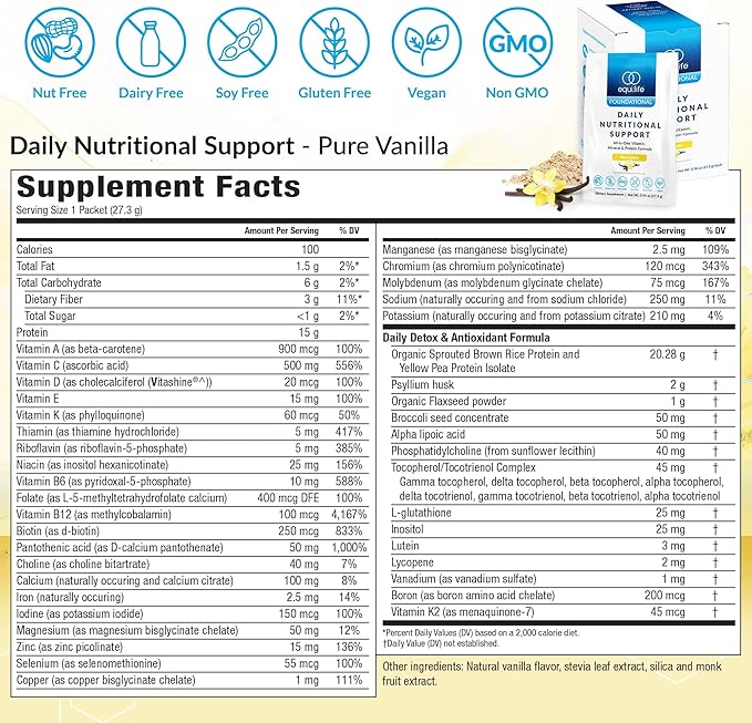 Equilife Daily Nutritional Support, All-in-One Multivitamin Meal Replacement, Pure Vanilla Flavor