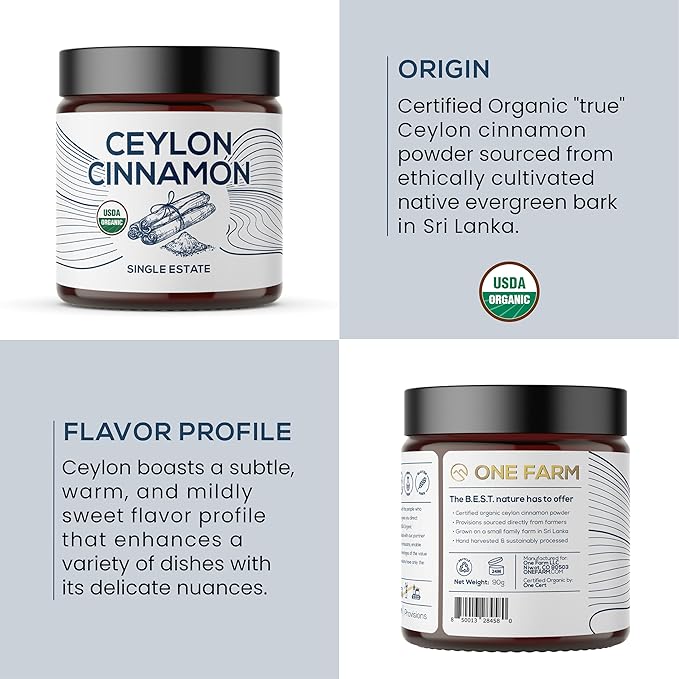 Organic Ceylon Cinnamon, Single Estate, Freshly Ground Premium Sri Lanka Cinnamon, Non-GMO