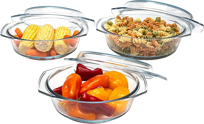 Simax Casserole Dish Set with Lid, Round Glass Cookware, Borosilicate Glass, Made In Europe 1 Qt