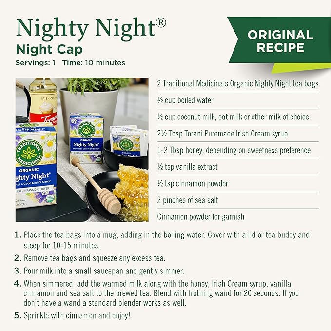 Traditional Medicinals Organic Nighty Night Extra Tea With Valerian Root for Relaxation, 16 Tea