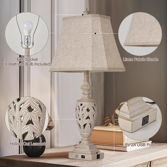 29.5"H Touch Control Traditional Table Lamp Set of 2,Vintage Bedside Lamp Nightstand Lamps with