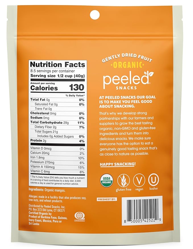 Peeled Snacks Organic Dried Fruit ??Healthy, Vegan Snacks for On-the-Go Lunch and More Mango, 12 Oz