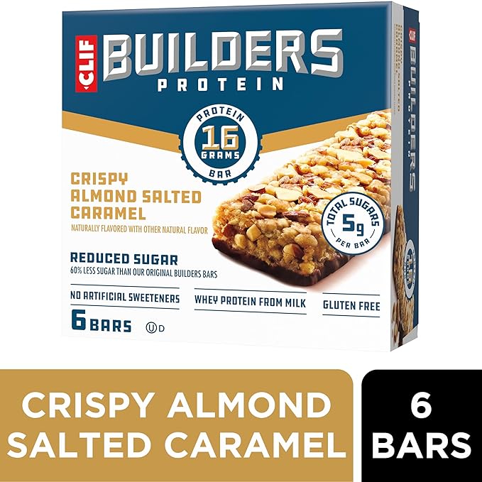 CLIF BUILDERS Protein Bars - Crispy Almond Salted Caramel - Reduced Sugar - Gluten Free - 16g