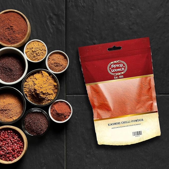 Spicy World Kashmiri Chili Powder Red 2 Ounce bag | All Natural Low Heat, Red Chili Powder - Red