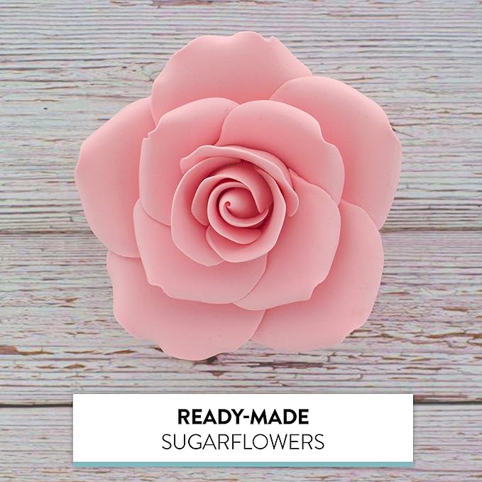 Global Sugar Art Rose Jumbo Sugar Cake Flowers Pink, 5 Count