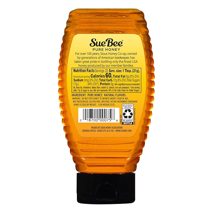 Sue Bee Naturally Flavored Lemon Honey For Tea and Water, Salads, Made in USA, 16 oz