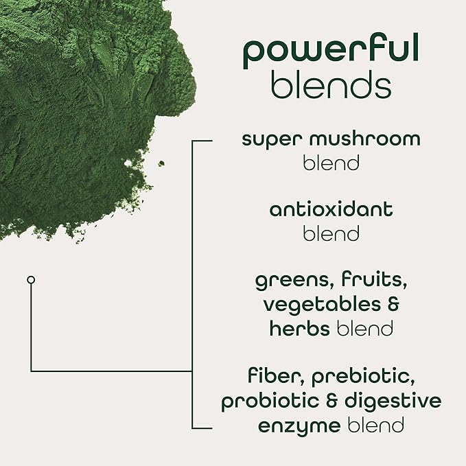 Zena Nutrition Organic Super Greens Powder, 70+ Superfoods, 0 Sugar, 5G Fiber, Spirulina