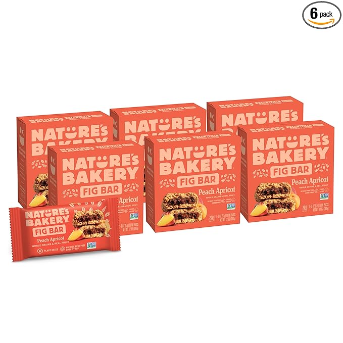 Nature's Bakery Whole Wheat Fig Bars, Peach Apricot, Real Fruit, Vegan, Non-GMO, Snack bar, 6 Count