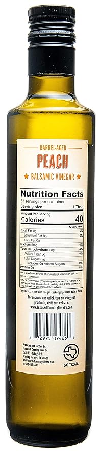 Peach Balsamic Vinegar - Gourmet Barrel Aged Infused Balsamic Vinegar - Great for Dressing Dipping