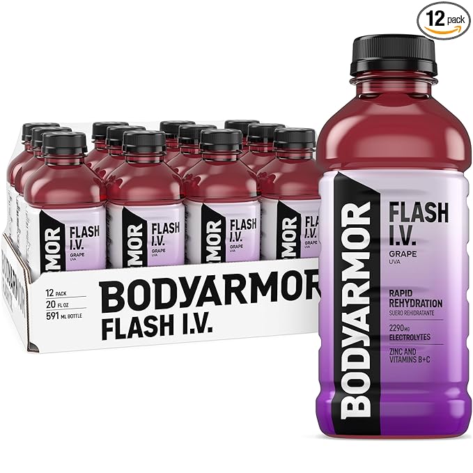 BODYARMOR Flash I.V. Electrolyte Beverage, Grape, Hydration Drink with Coconut Water For Rapid