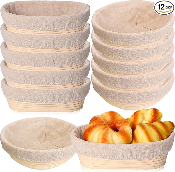 Geetery Set of 12 Proofing Basket, 10 Inch Round Oval Cane Bread Proofing Baskets with Sourdough
