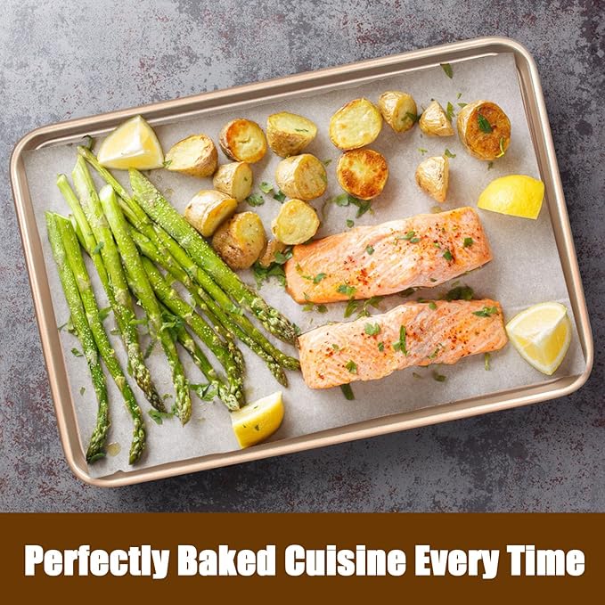 Baking Sheet Pan Set of 2, Commercial Cookie Sheets for Baking, Nonstick Carbon Steel Baking Tray