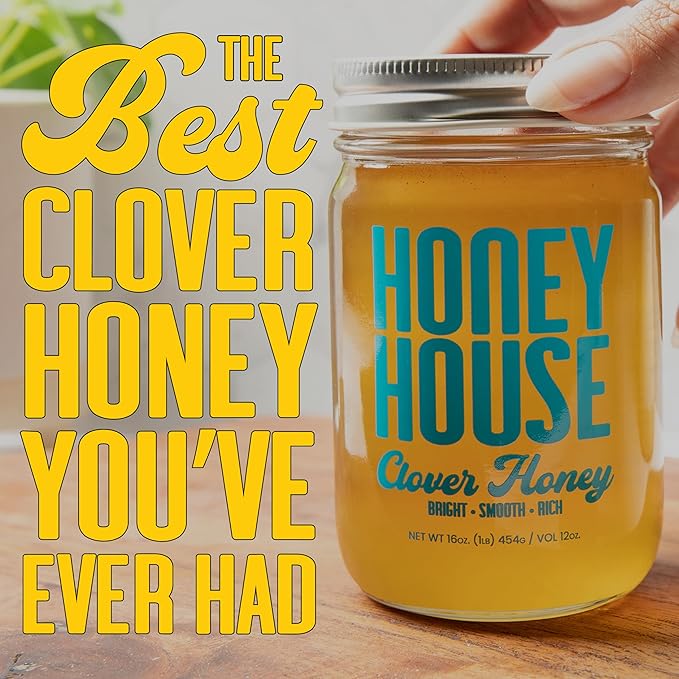 Honey House 100% Raw Clover – 100% Pure, Unfiltered & American-Sourced – Natural Sweetener in 12oz