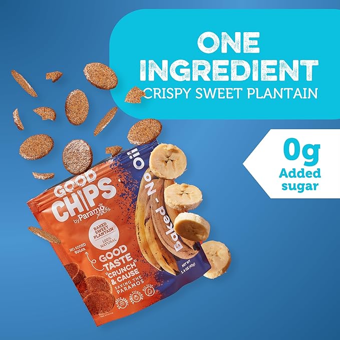 Good Chips Baked Crunchy Sweet Plantain Chips - Crispy, Oil Free, Healthy Maduritos - 1.4 oz - Pack