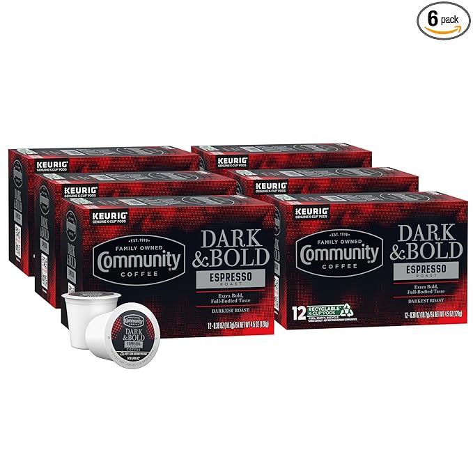 Community Coffee Dark & Bold Espresso Roast Coffee Pods, 72 count, Extra Dark Roast Compatible with
