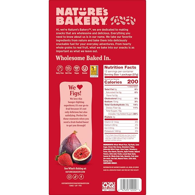 Nature?™s Bakery Whole Wheat Fig Bars, Strawberry, Real Fruit, Vegan, Non-GMO, Snack bar, 7 boxes