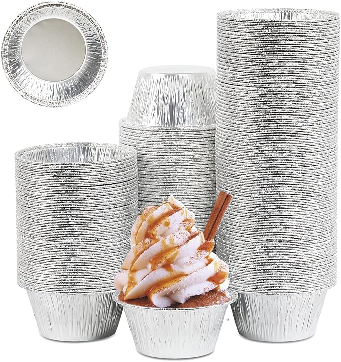 Aluminum Foil Baking Cups, Disposable Ramekin 3 Oz Silver Foil Cupcake liners, 200 Pcs Aluminum