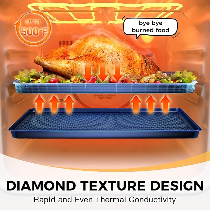 HONGBAKE Baking Sheet Pan Set, Cookie Sheets for Oven, Nonstick Half/Quarter/Jelly Roll Pans with