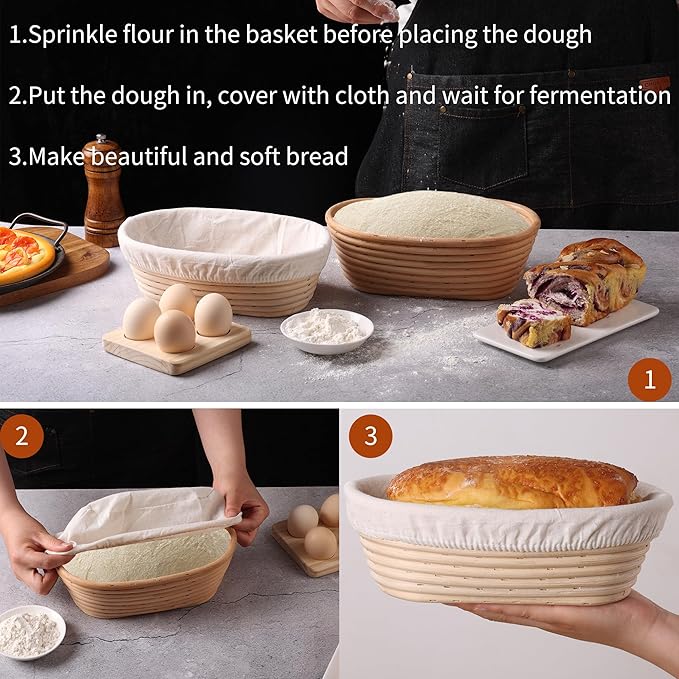 9.8 Inch Banneton Bread Proofing Basket Oval Sourdough Bread Basket Handmade Natural Brown Rattan