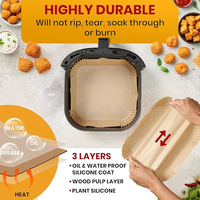 Air Fryer Paper Liners, 125Pcs Air Fryer Disposable Liners, Non-Stick and Oil Proof for Easy