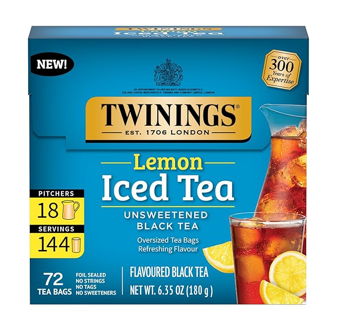 Twinings Lemon Black Iced Tea, 72 Oversized Tea Bags, Makes 18 Pitchers or 144 Servings