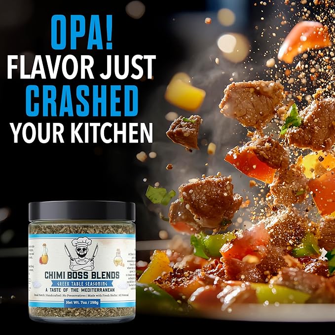 Chimi Boss Greek Table Seasoning, 7oz of Zest ??All-Purpose Mediterranean Herb Blend for Chicken