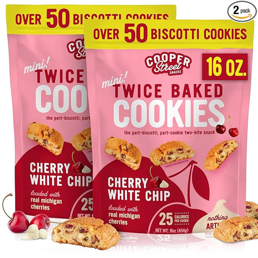 Cooper Street Twice-Baked Cherry White Chip Biscotti Cookies (16 oz Pack of 2) ??Over 50 Biscotti
