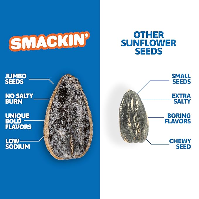 SMACKIN' Sunflower Seeds, Roasted Jumbo Small-Batch, American Made - Dill Pickle. 1.5oz bags (6
