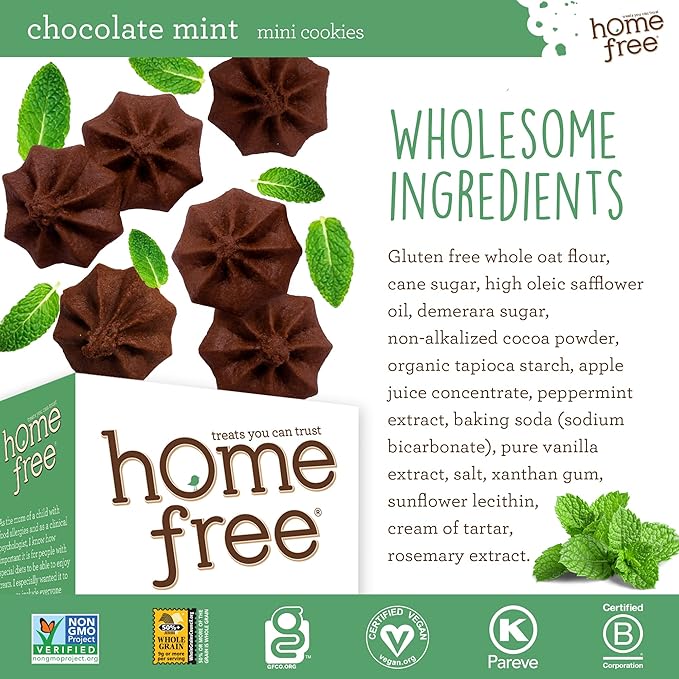 Homefree Chocolate Mint Mini Cookies, Gluten Free, Nut Free, Vegan, School Safe and Allergy