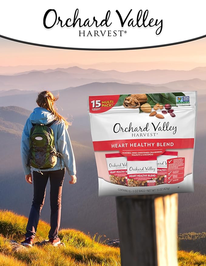 Orchard Valley Harvest Heart Healthy Blend, 1 Ounce Bags (Pack of 15), Almonds, Cranberries