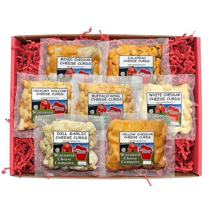 Wisconsin Cheese Company - 100% Wisconsin Cheese Curd Variety Sampler Gift Box - (Pack of 7) | Huge