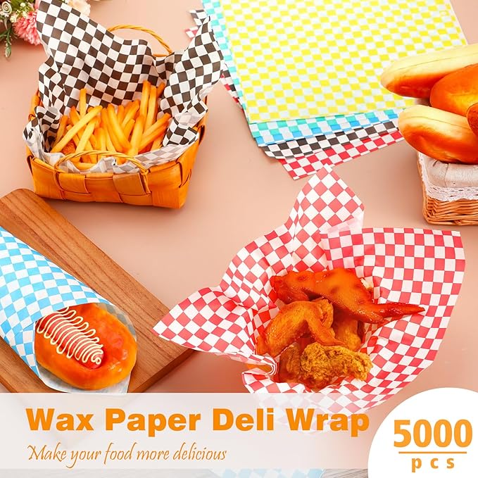Sieral 5000 Sheets Sandwich Wrap Sheet 12 x 12 Inch Wax Paper Bulk Fast Food Basket Liners