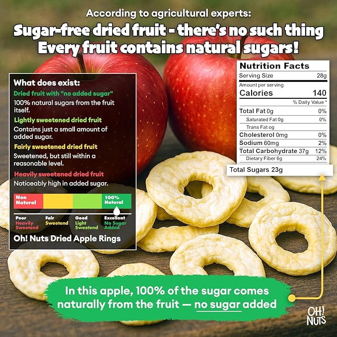 Oh! Nuts Dried Apple Rings - Apple Slices - 26 oz - Dried Apples - No Sugar Added - Dehydrated