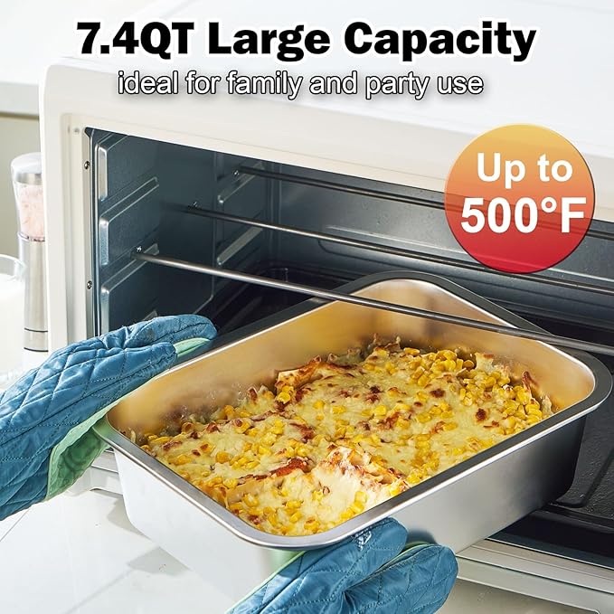 4-Piece 4 Inch Extra Deep Lasagna Baking Pan with Lid, 11x14.2Inch 7.4QT Large Stainless Steel