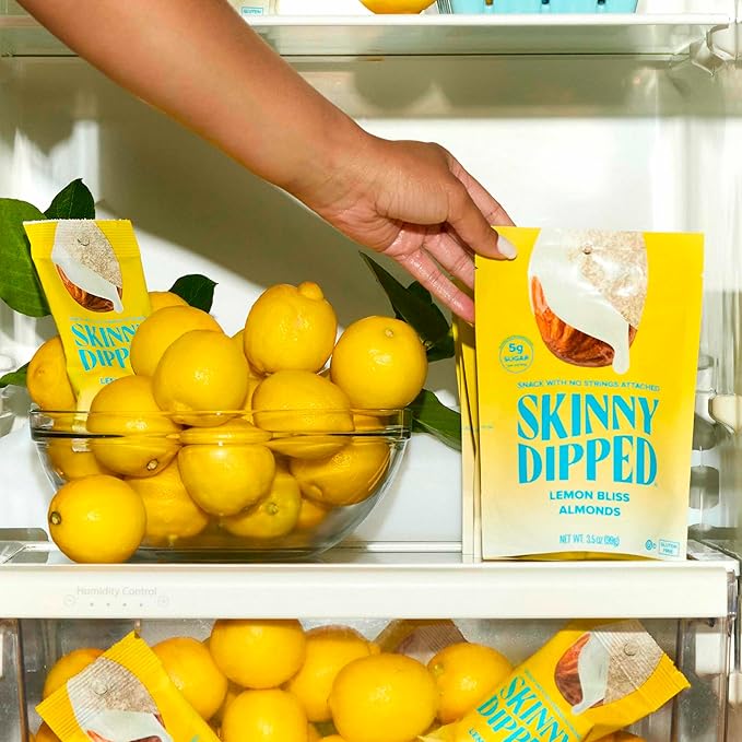 SkinnyDipped Lemon Bliss Almonds, Healthy Snack, Plant Protein, Gluten Free, 3.5 oz Resealable