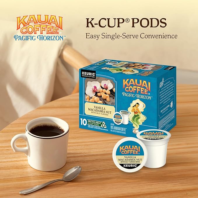 Kauai Coffee K-Cup Pods for Keurig Brewers – Arabica Coffee, 10% Hawaiian – Medium Roast, Vanilla