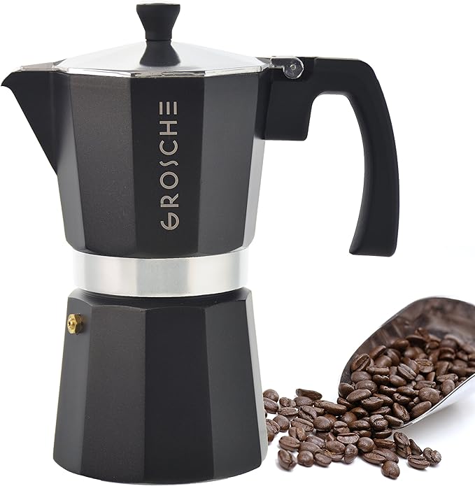 GROSCHE Milano Stovetop Espresso Maker Moka Pot 9 espresso Cup, 15.2 oz, Black. Cuban Coffee Maker