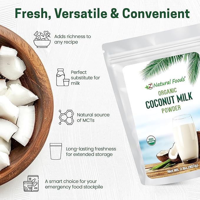 Z Natural Foods Organic Coconut Milk Powder - All-Natural Vegan Dairy-Free Alternative with MCTs