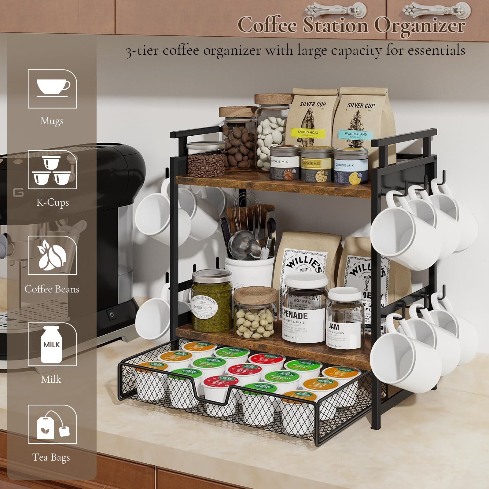 BCOZLUX Coffee Bar Organizer for Countertop, Coffee Station Organizer