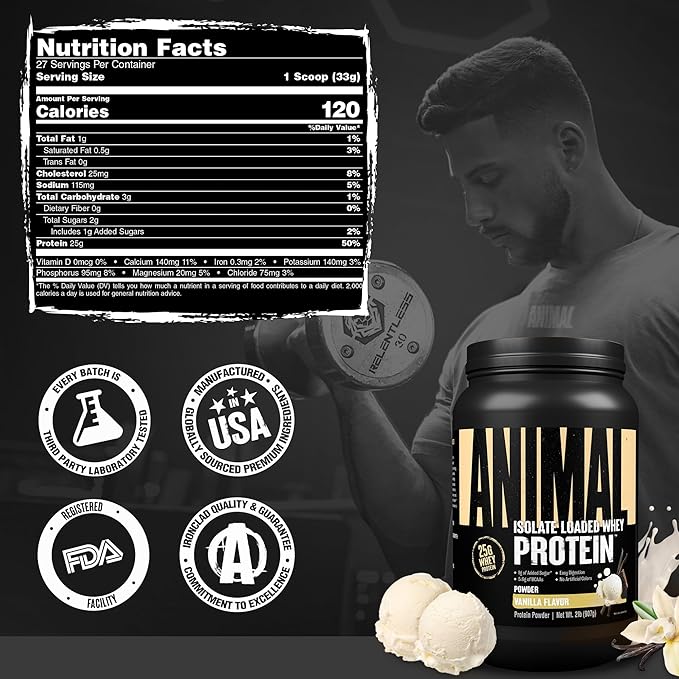 Animal Whey Isolate Protein Powder - Loaded for Pre & Post Workout Muscle Builder and Recovery with